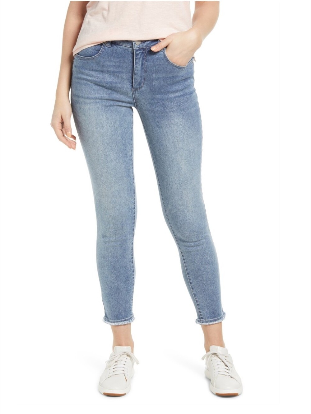 Nordstrom Caslon Sierra Raw Hem Ankle Light Blue Vintage Skinny Jeans - Size: 10